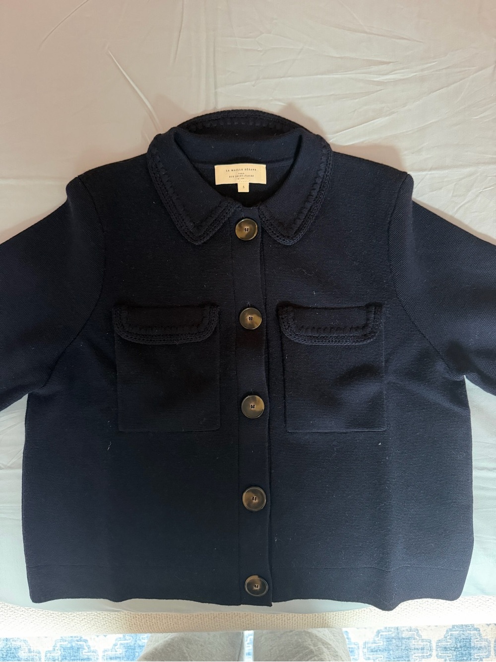 Sezane Navy Knit Cardigan